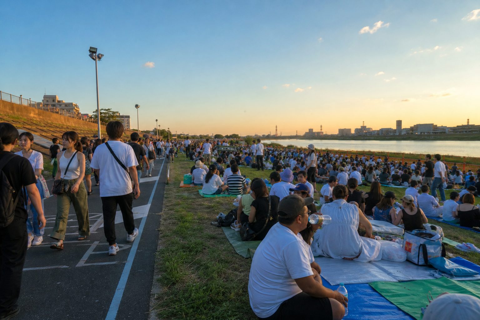 Crowd-aware arrival at the Arakawa riverside viewing area