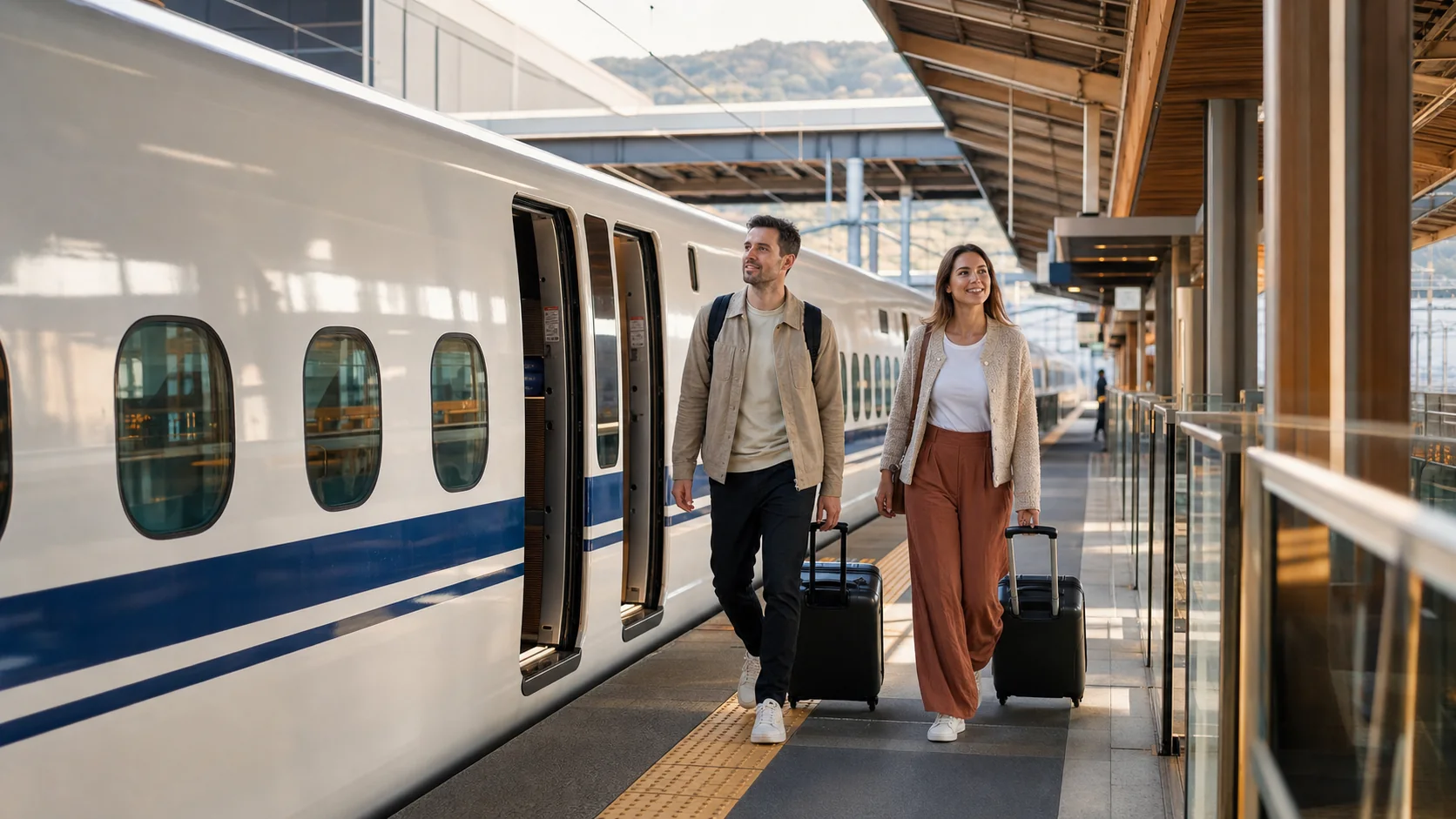 Travelers arriving by Shinkansen in the Kansai region