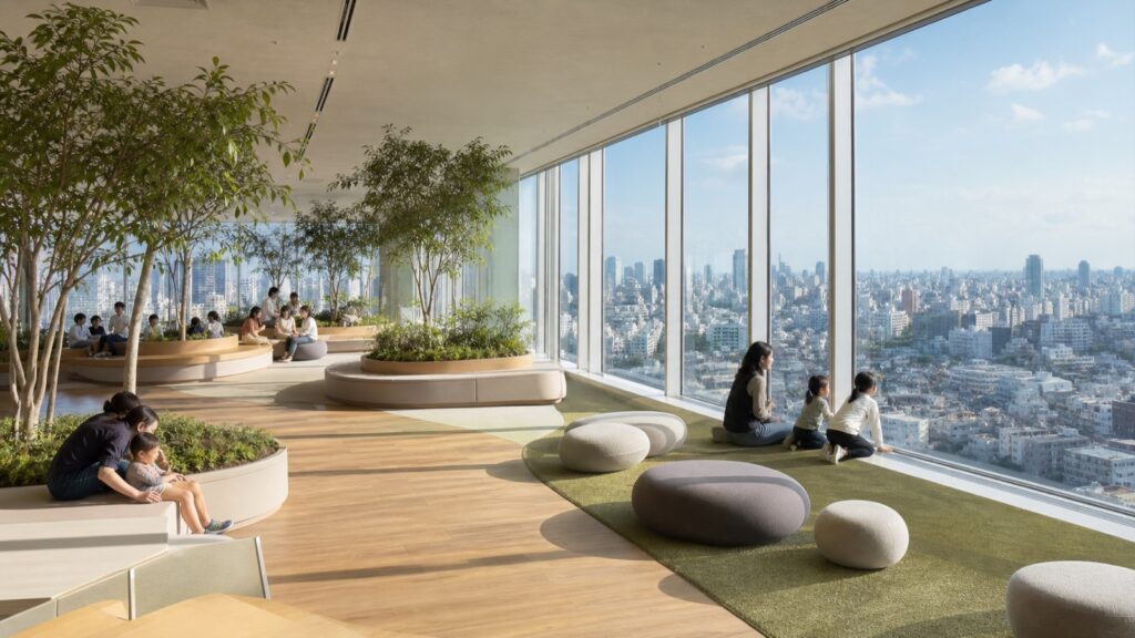 Family-friendly indoor observatory with park-style seating