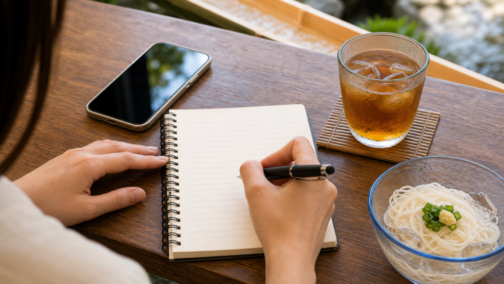 Reservation planning note for a Japanese summer food trip