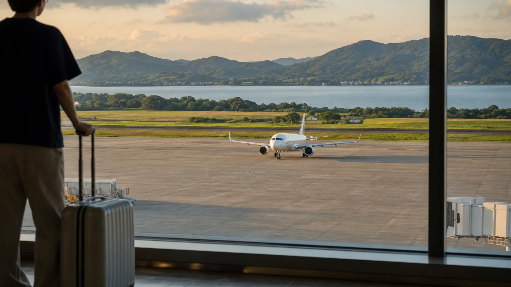 Traveler waiting at a regional airport in Shimane