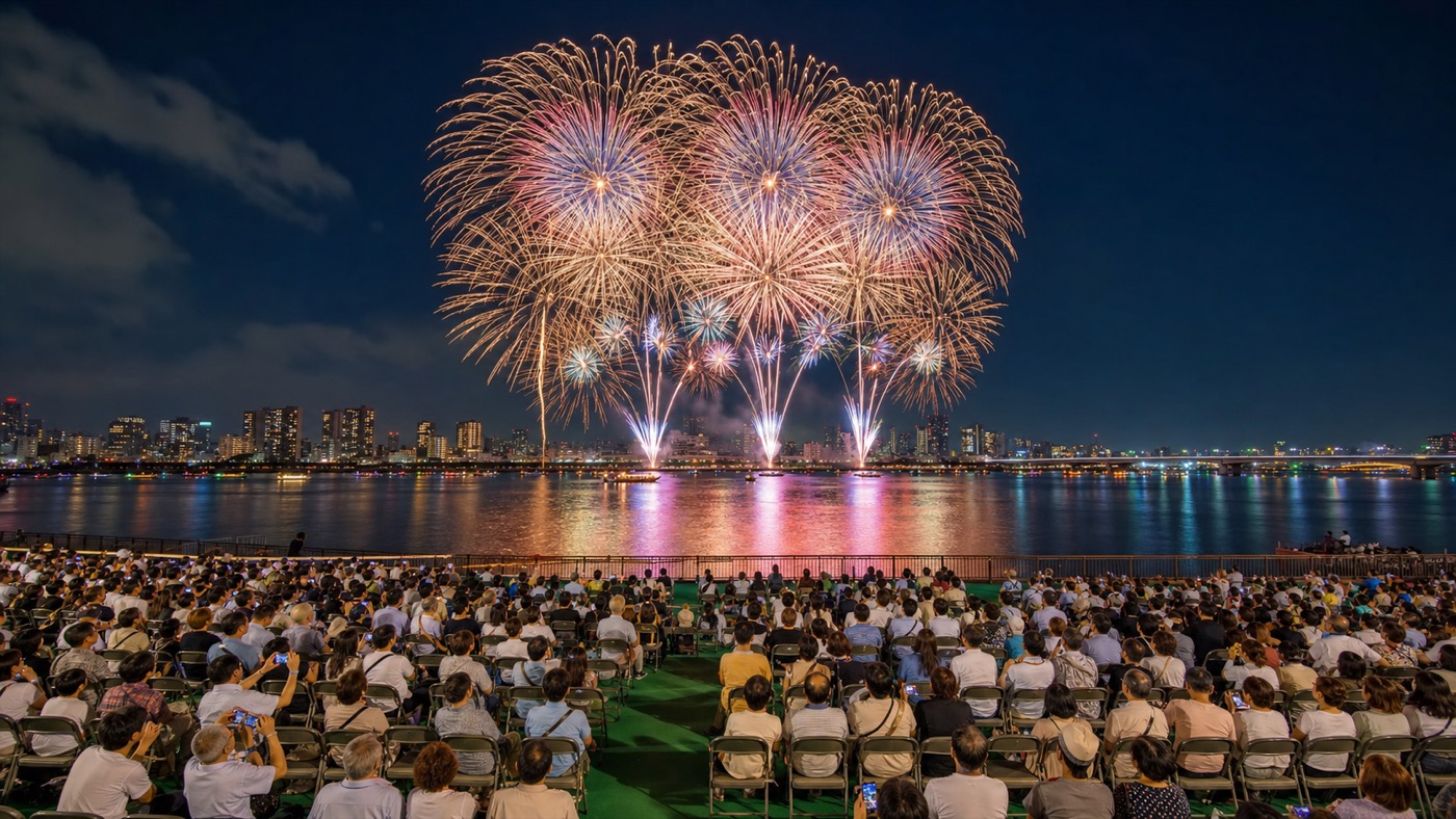 Koto Fireworks finale reflected on the Arakawa