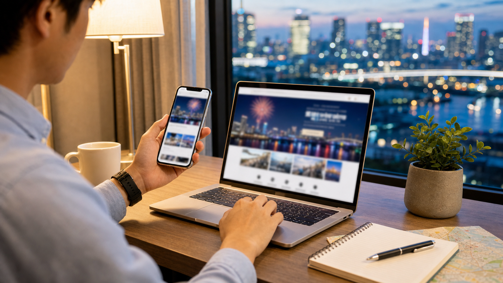 Traveler checking event and ticket information before going
