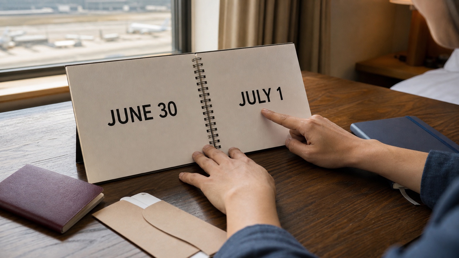 Traveler comparing two dated travel documents before a flight from Japan