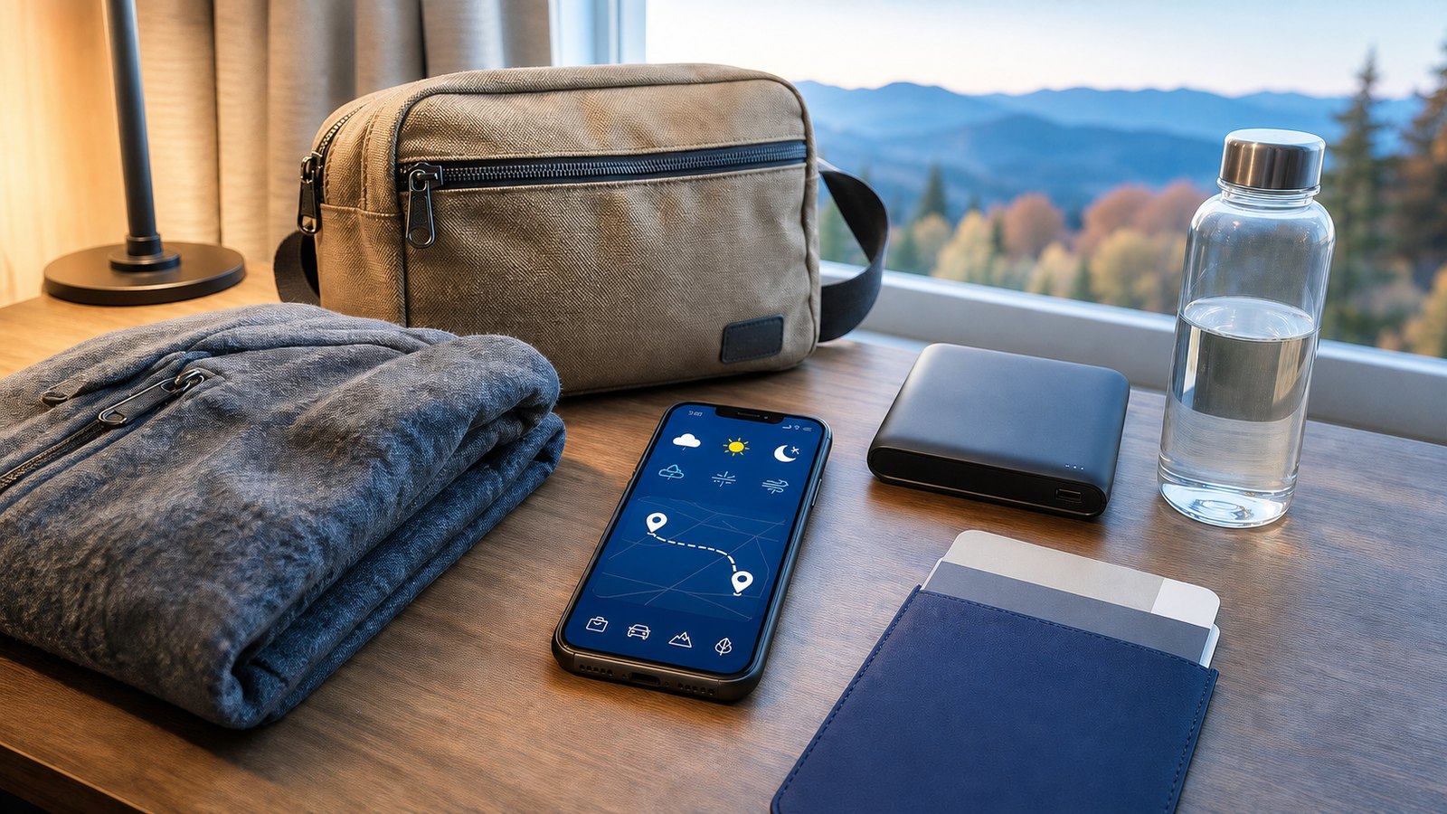 Phone, warm layers, power bank, passport and water prepared for a Nikko day trip