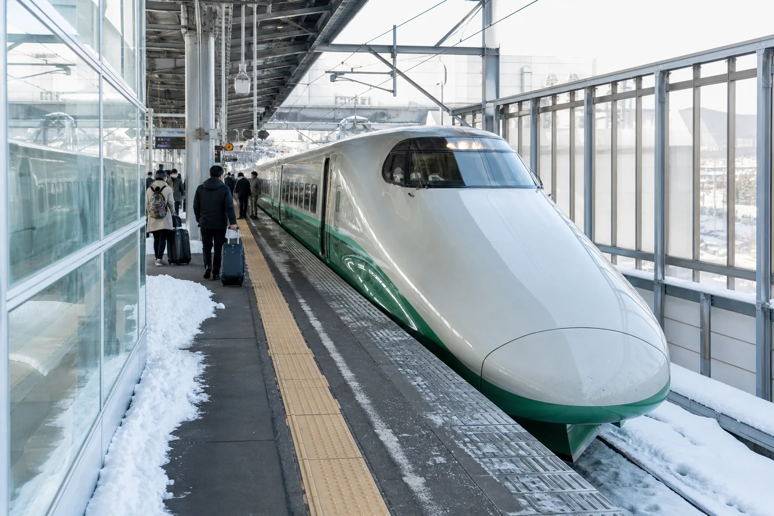 Hokkaido Shinkansen at a snowy northern station