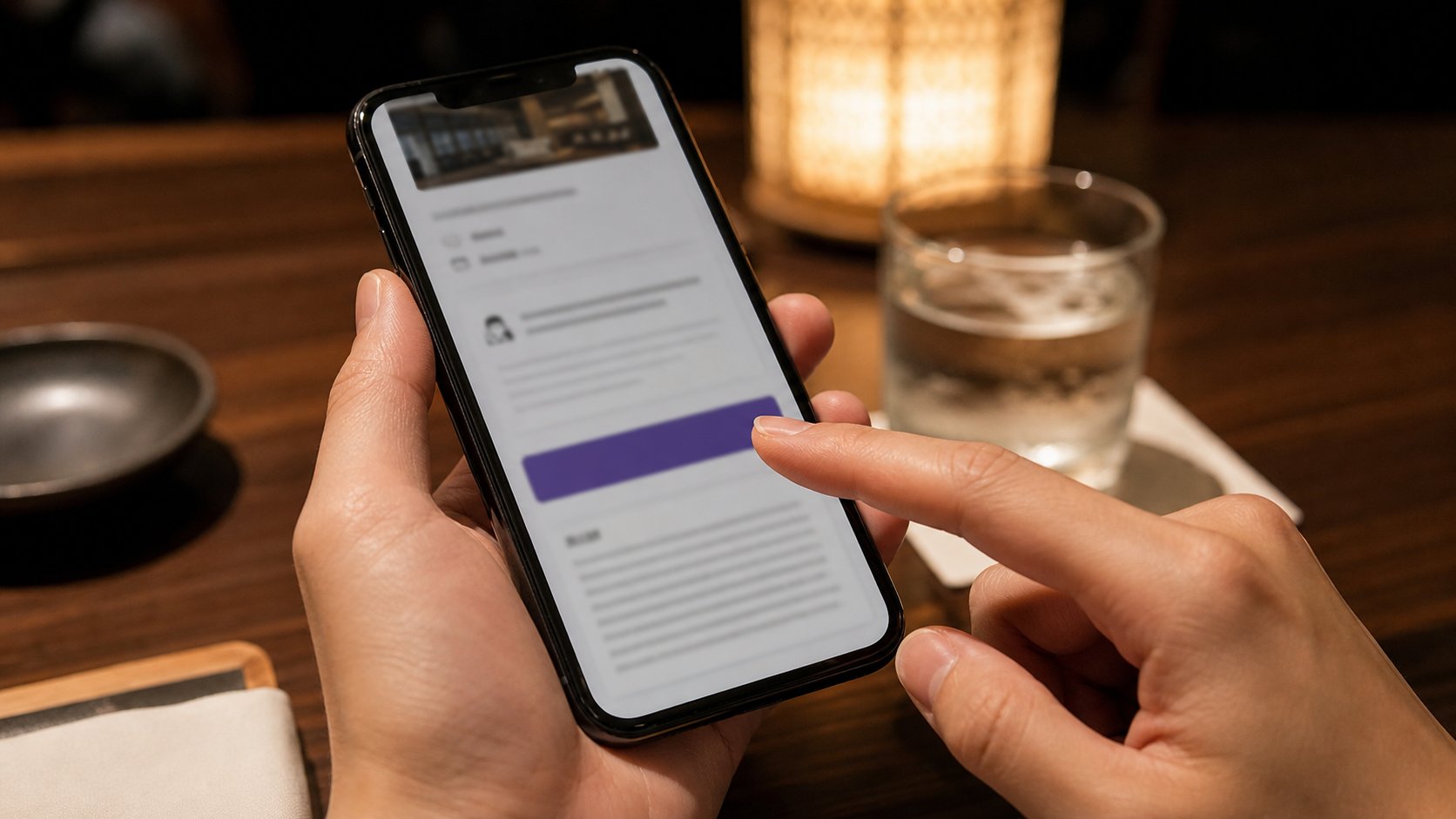 Traveler pausing to read the cancellation policy before confirming a restaurant reservation.