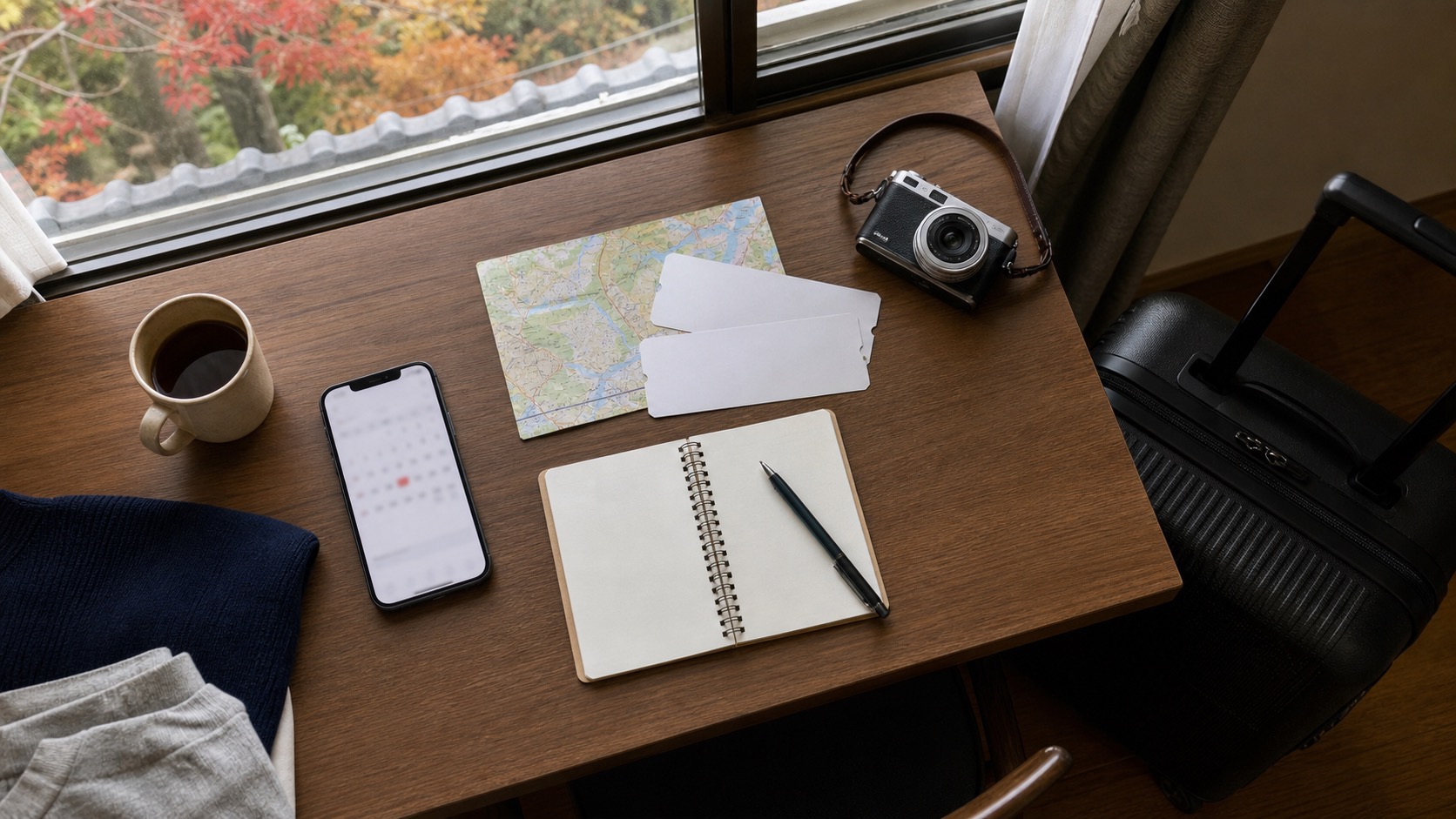 International travelers planning Japan holiday dates at a hotel table