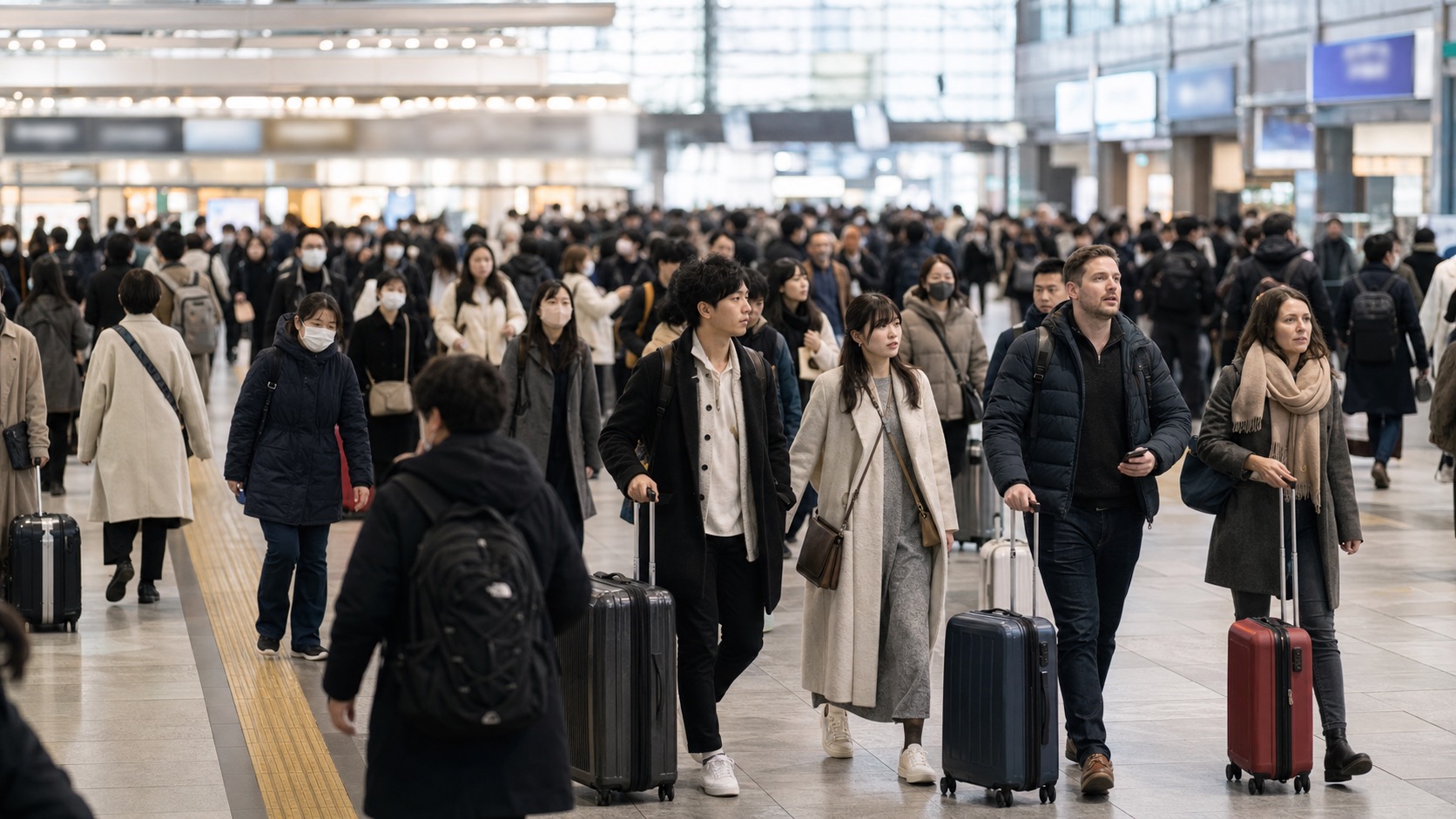 Busy but orderly passenger concourse at Tokyo Station