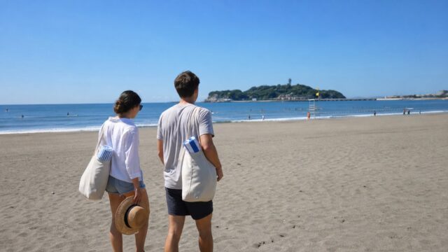 Shonan swimming beach near Tokyo on a clear summer day