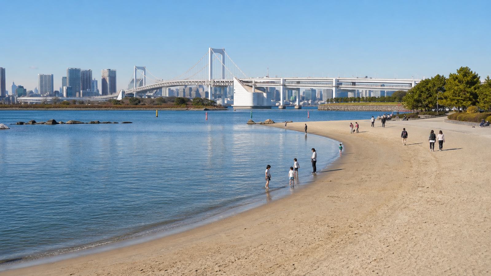 Odaiba Beach waterfront where swimming is prohibited