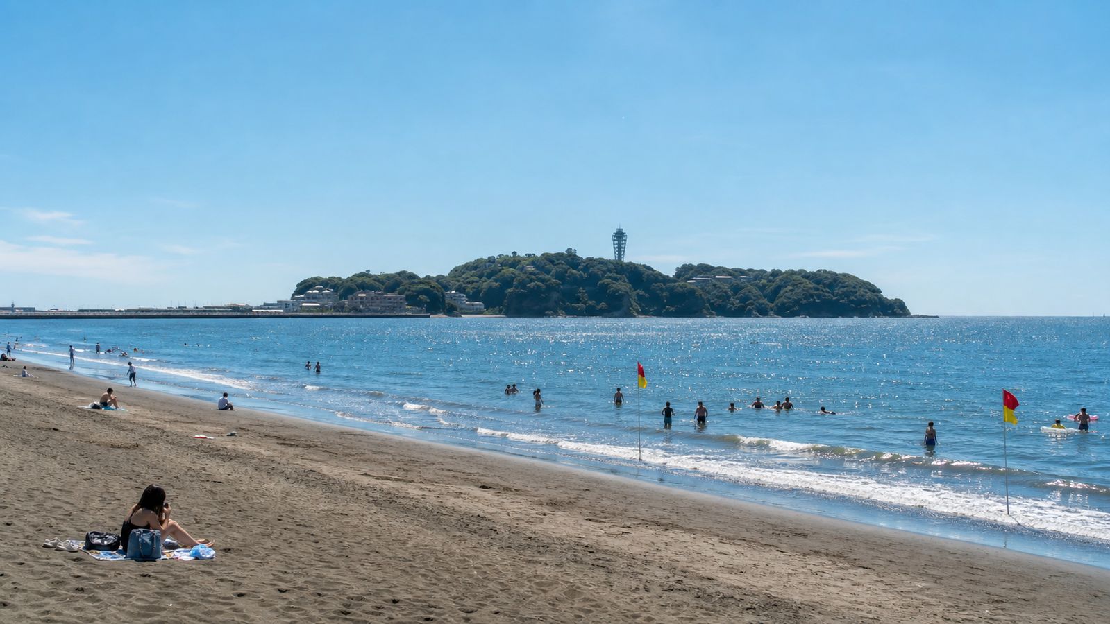 Summer swimming beach near Enoshima and Fujisawa