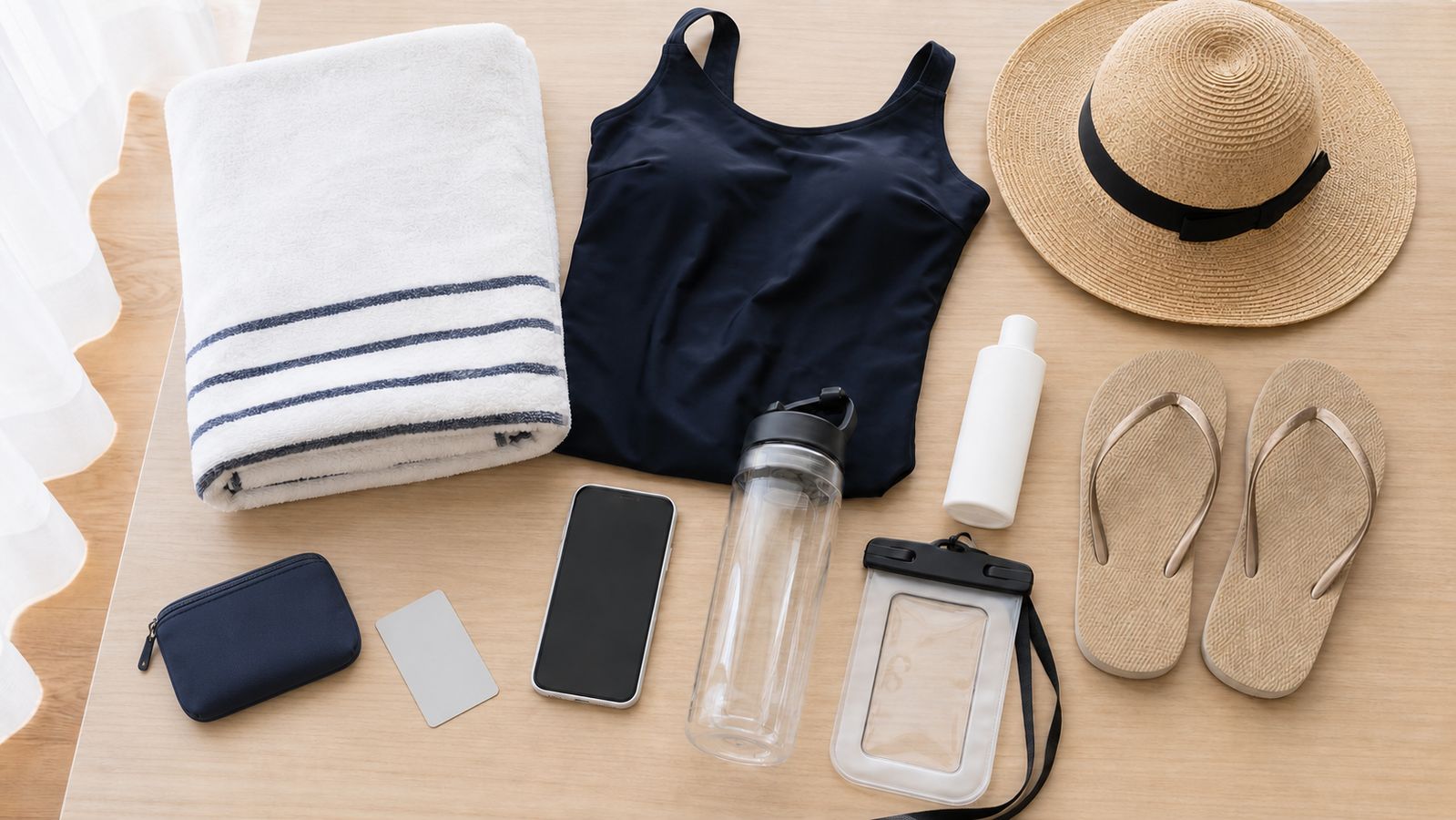 Beach day packing kit for a summer trip from Tokyo