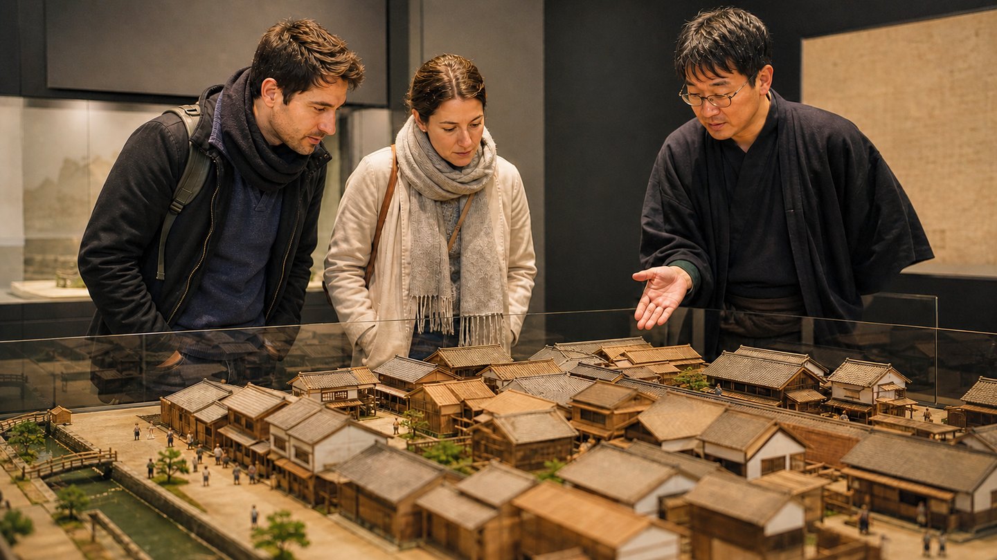 Illustrative Edo history museum model showing a reconstructed streetscape