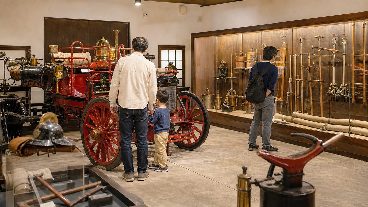 Illustrative firefighting history gallery with historic equipment