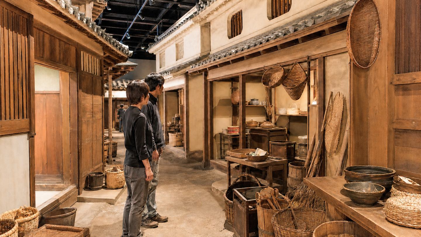 Illustrative reconstructed Edo neighborhood museum scene