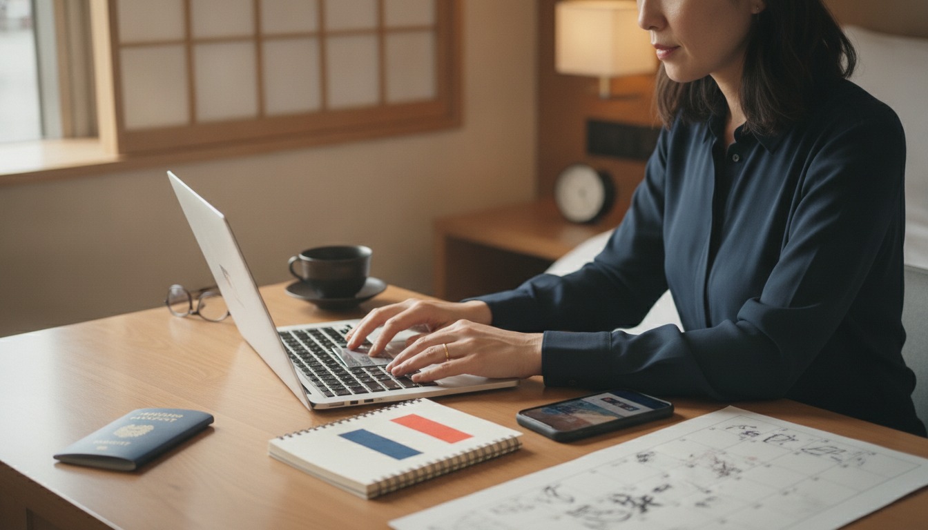 A traveler preparing dates, seat choices, and payment before sumo ticket sales