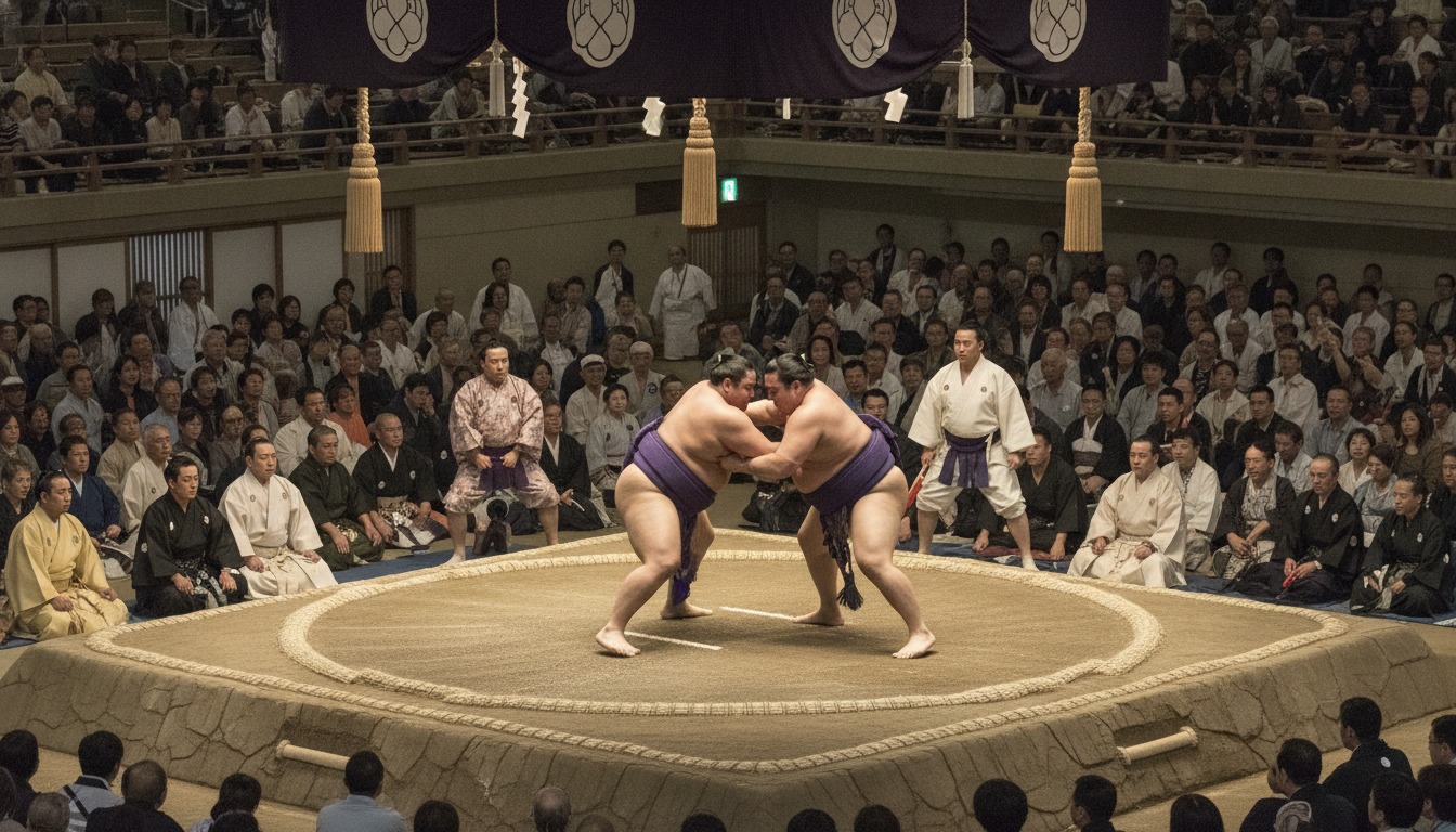 A full-day sumo tournament viewed from reserved seats