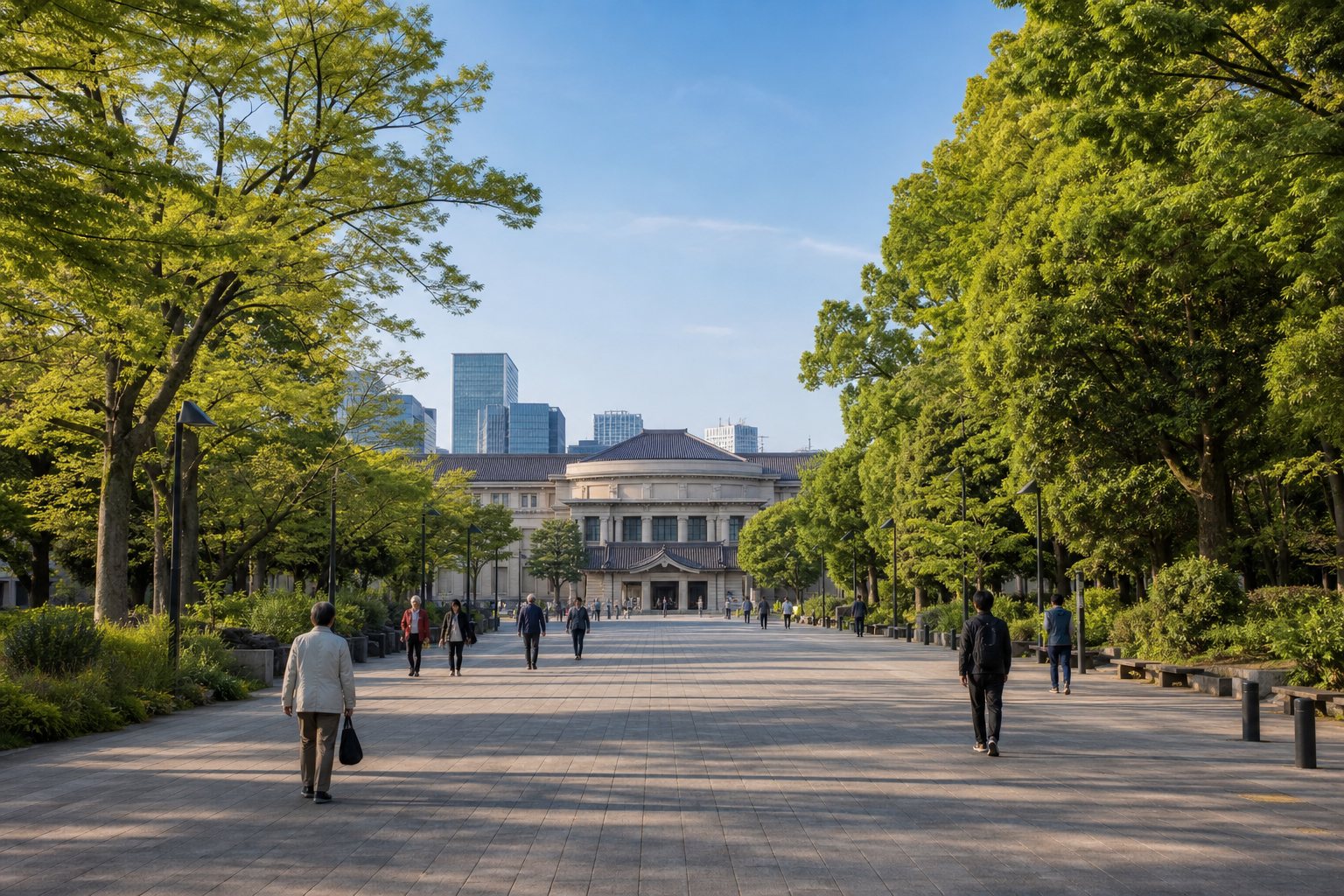 Ueno Park promenade in clear morning light
