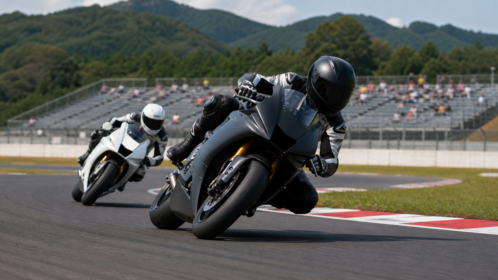 Illustrative motorcycle road race at a Japanese countryside circuit
