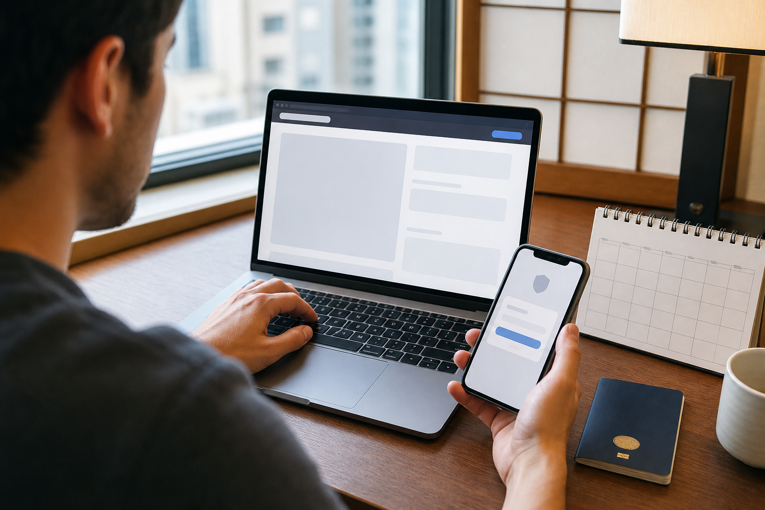 Traveler comparing an official event page with phone verification requirements before a ticket sale