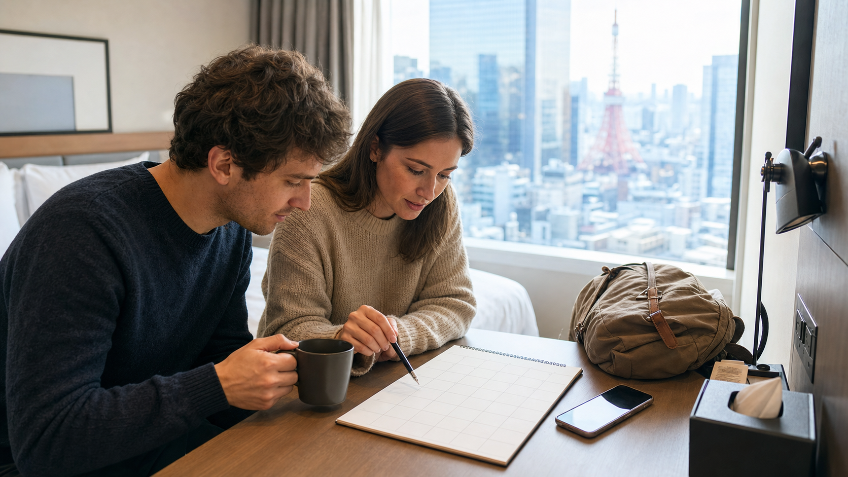 Travelers choosing a day for an autumn Tokyo event