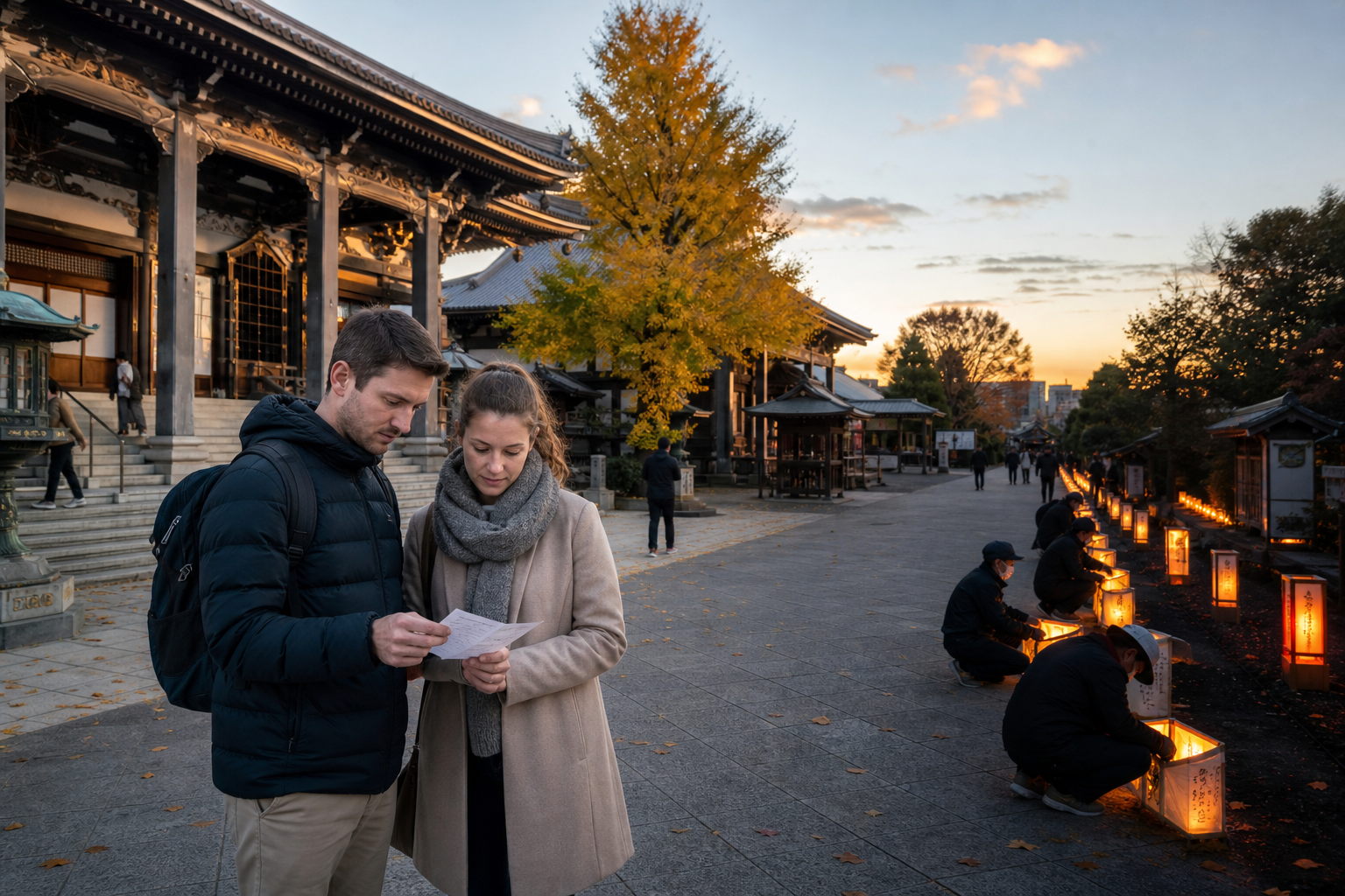 Traveler comparing a quieter temple visit with the main lantern procession night