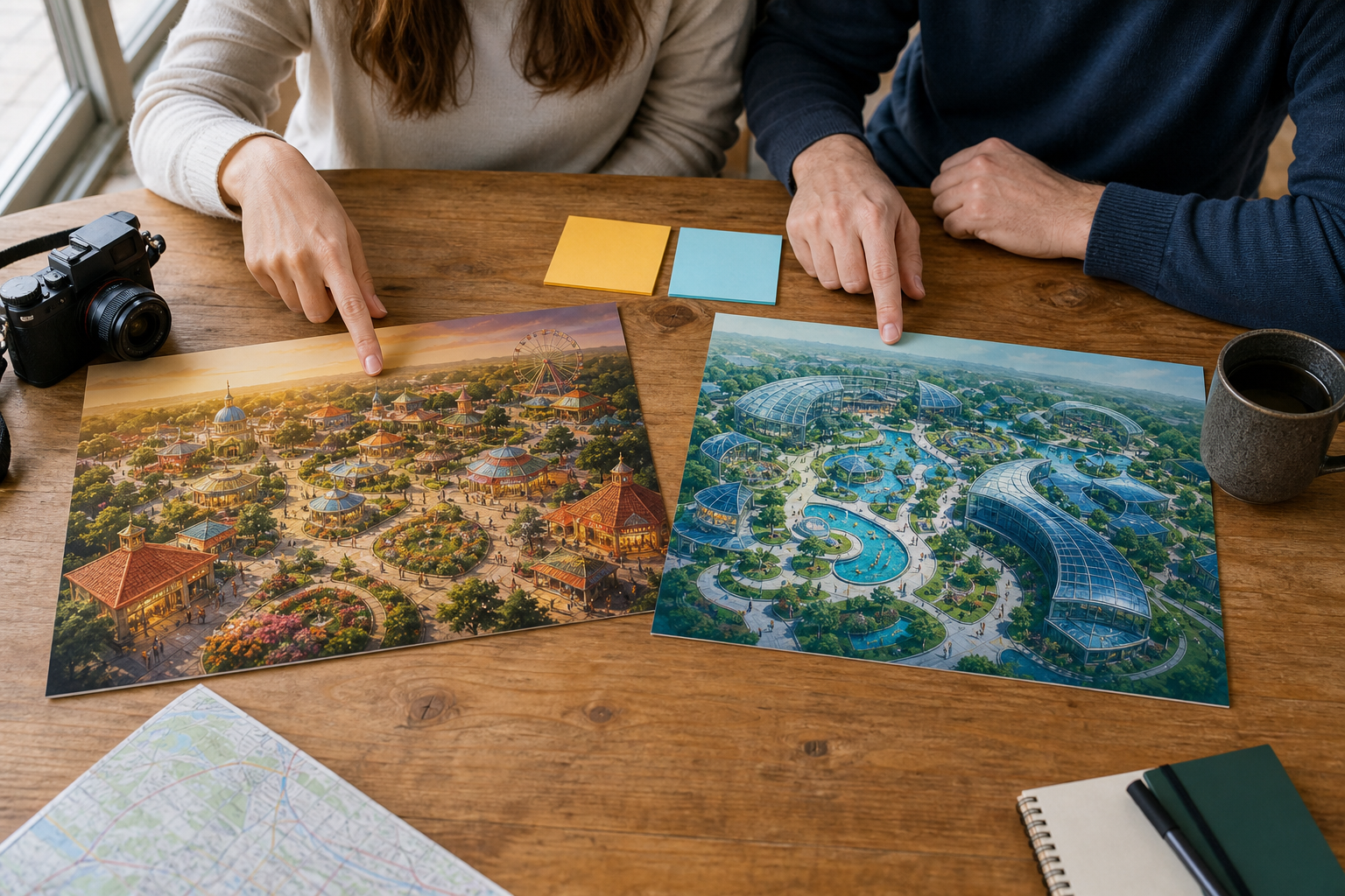 Illustrative choice between a fairytale-style park and a maritime adventure park