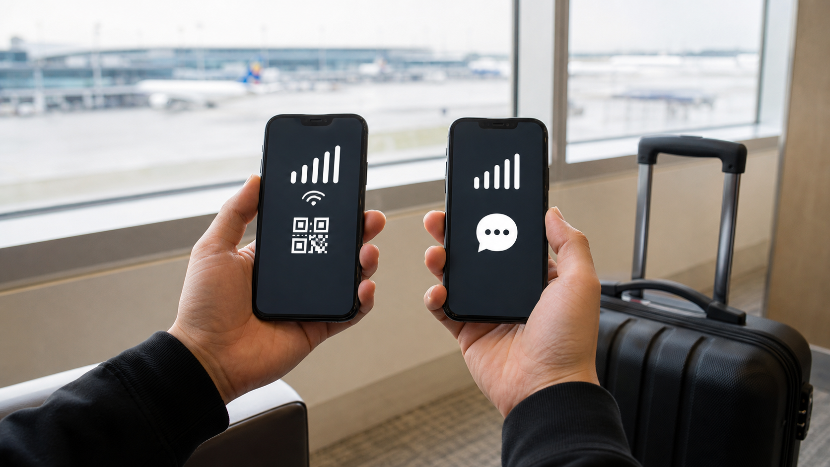 Traveler comparing a data-only eSIM with an SMS-capable phone line