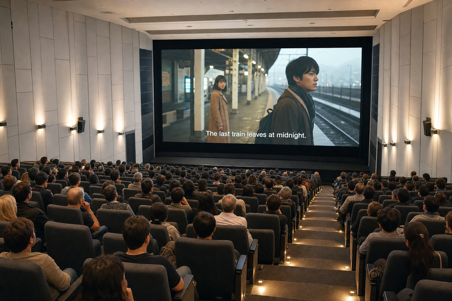 International audience watching a Japanese film with an English subtitle