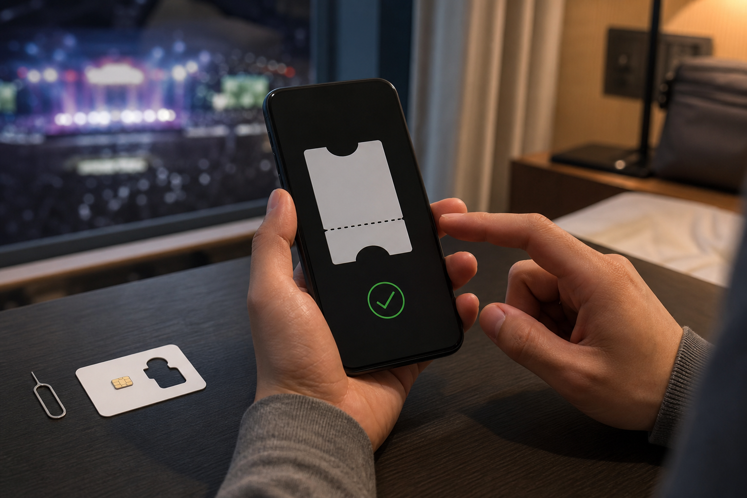 Traveler checking that the electronic-ticket app and purchase phone number match