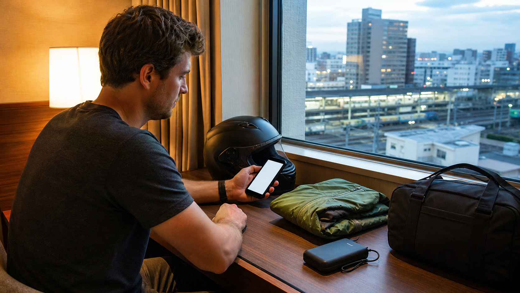 Illustrative traveler planning a Motegi race day from a station-area hotel