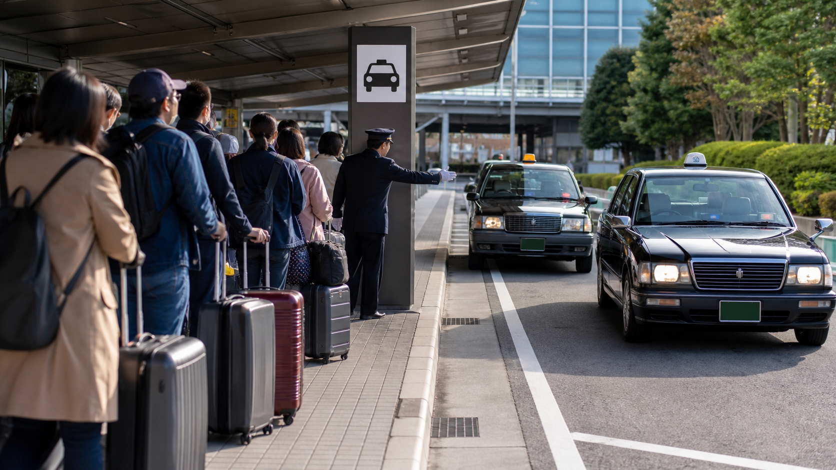 Tourist using a staffed taxi stand as a backup when an app fails