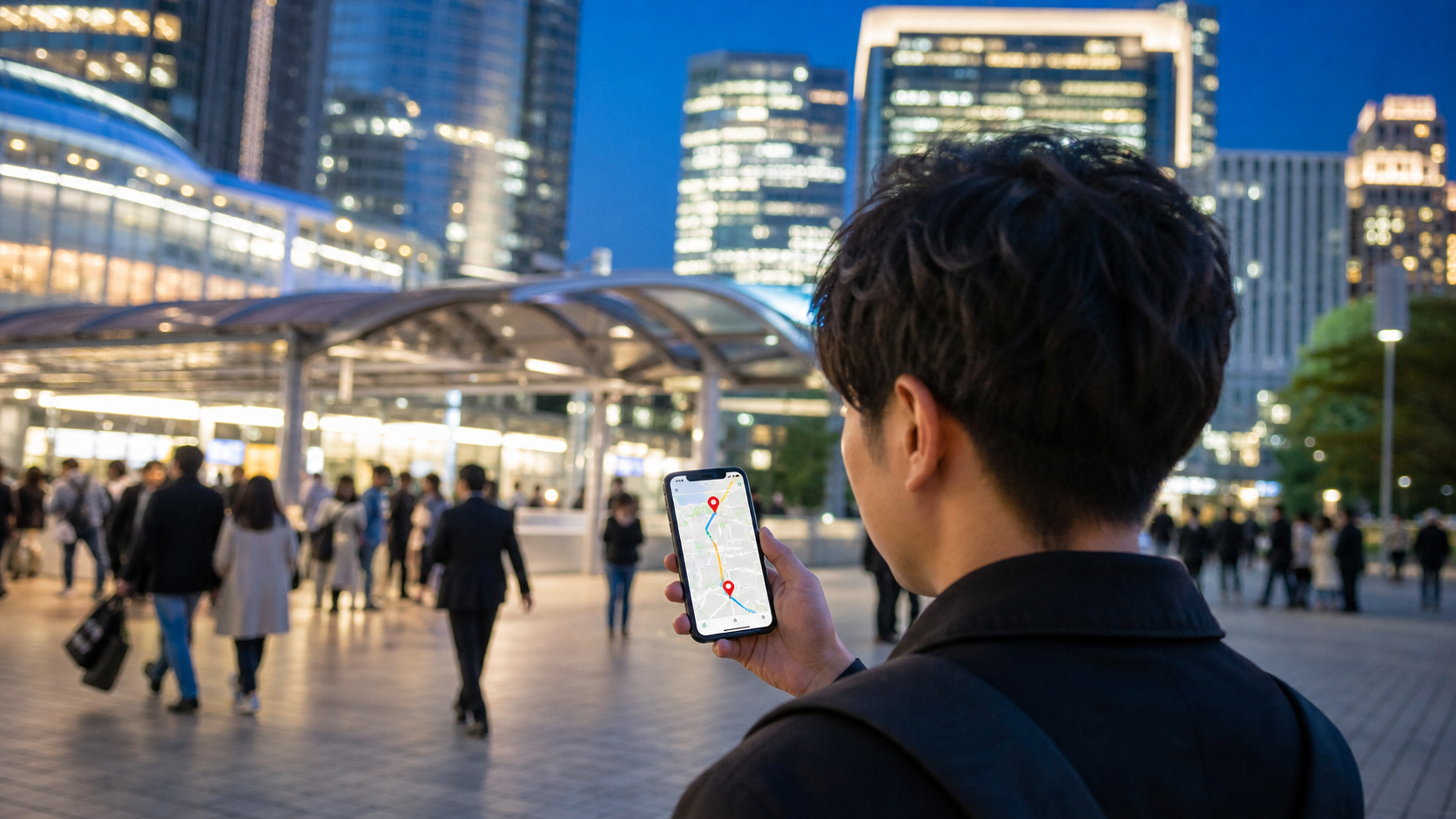 Festival attendee navigating a clear evening route between central Tokyo cinema venues