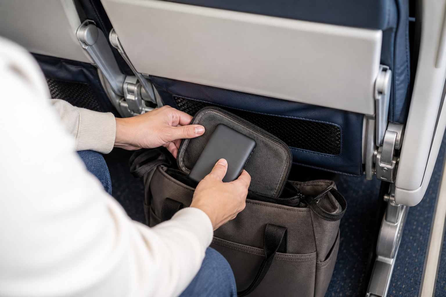 Unused power bank kept accessible during a flight