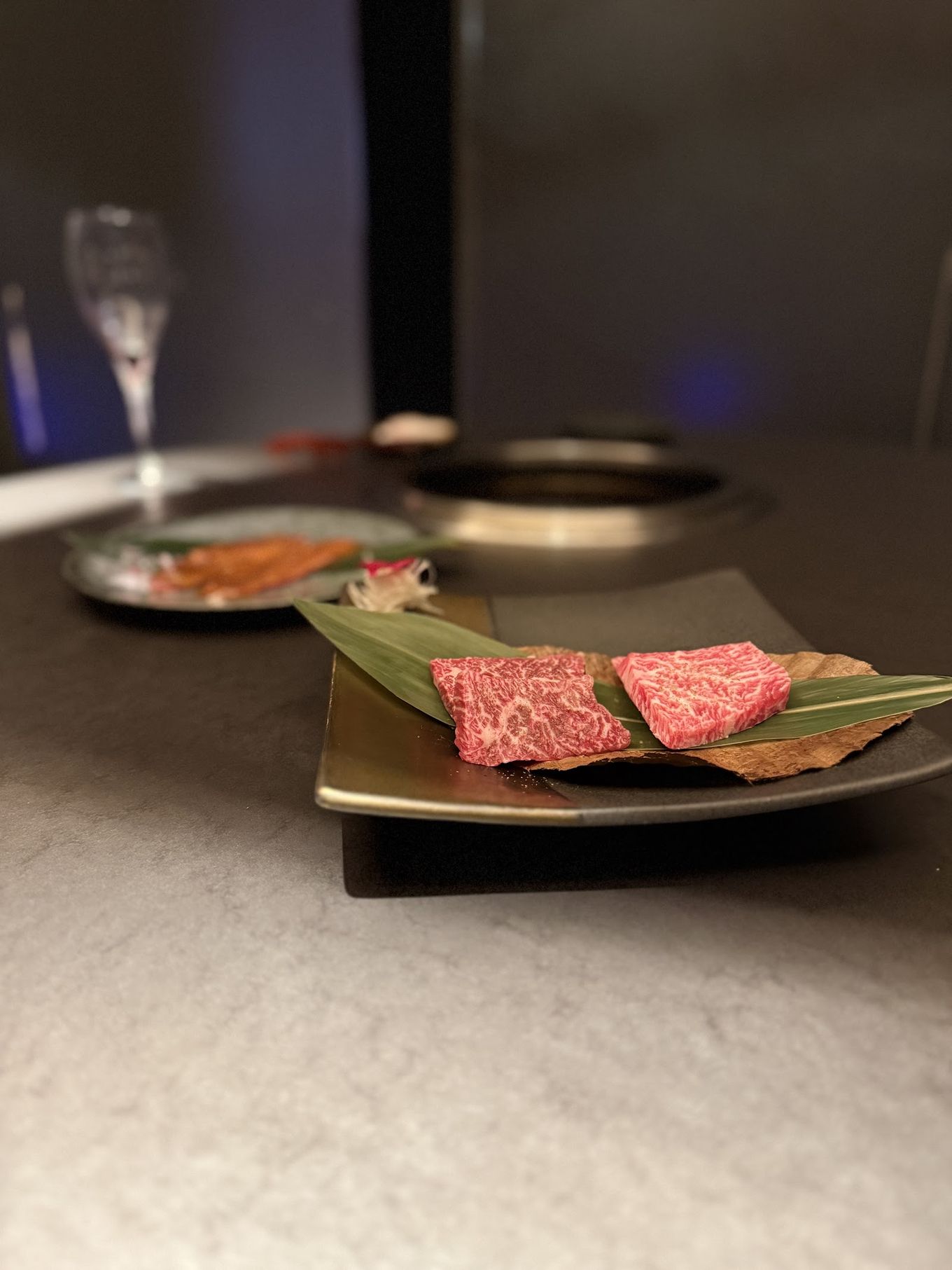 Two marbled wagyu cuts ready for staff grilling at KIRAMEKI