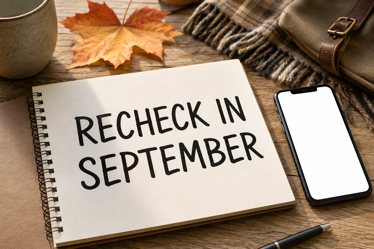 AI-generated illustration of a travel notebook reminding the reader to recheck official details in September