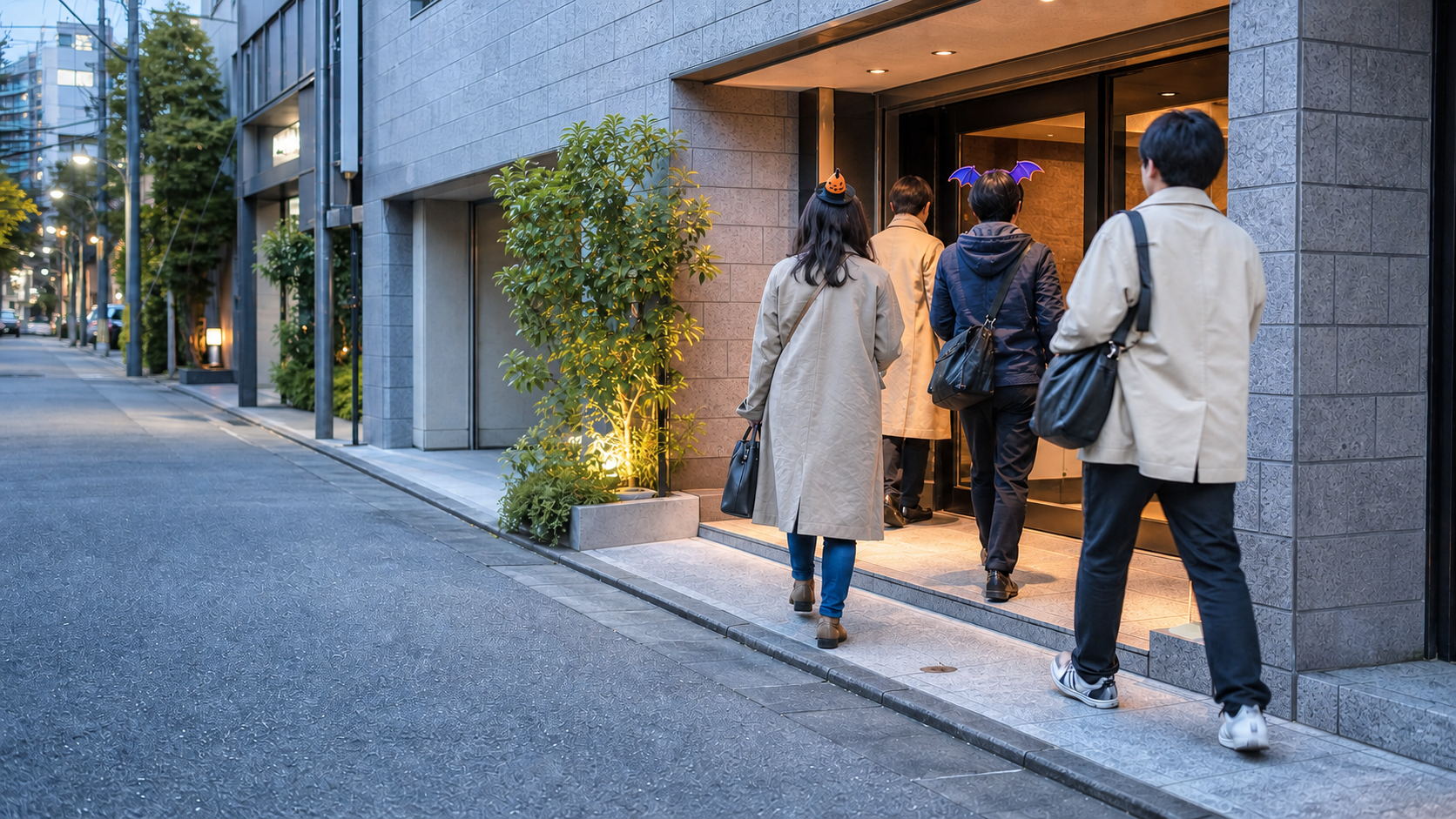 Visitors entering an indoor venue while keeping a Shibuya side street clear