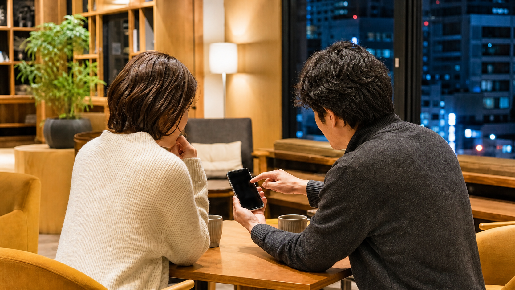 Travelers reviewing an indoor Halloween Plan B in a Tokyo lounge