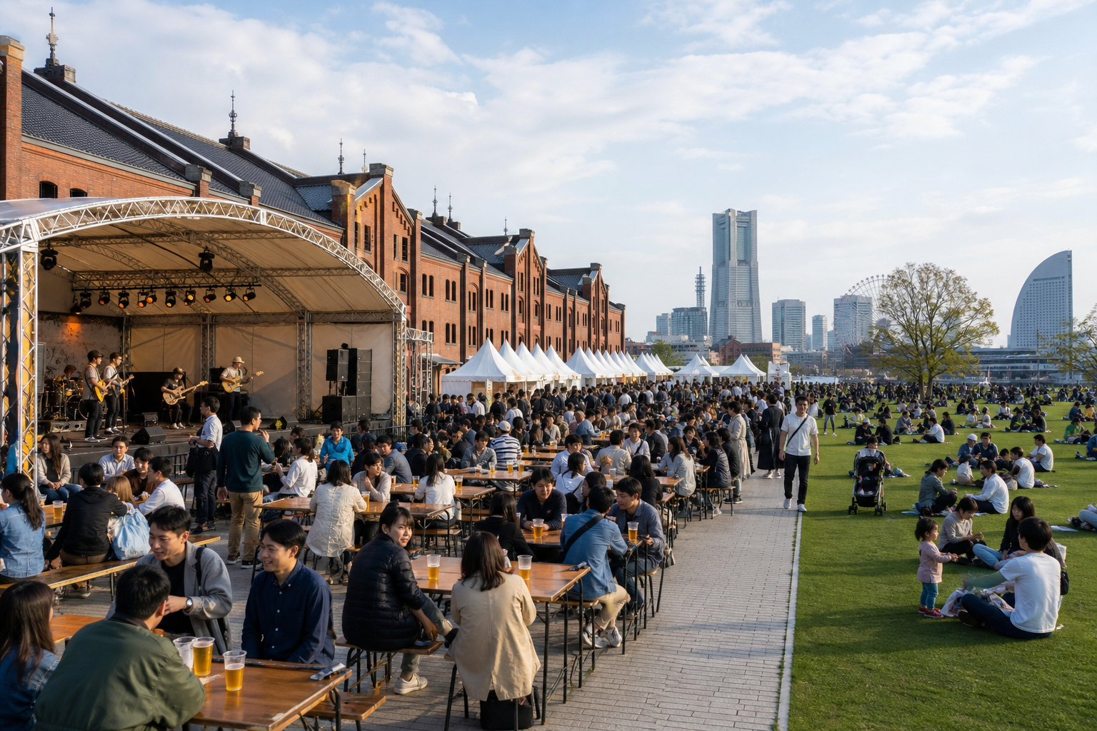 Visitors choose between a covered music tent, outdoor beer garden and lawn area