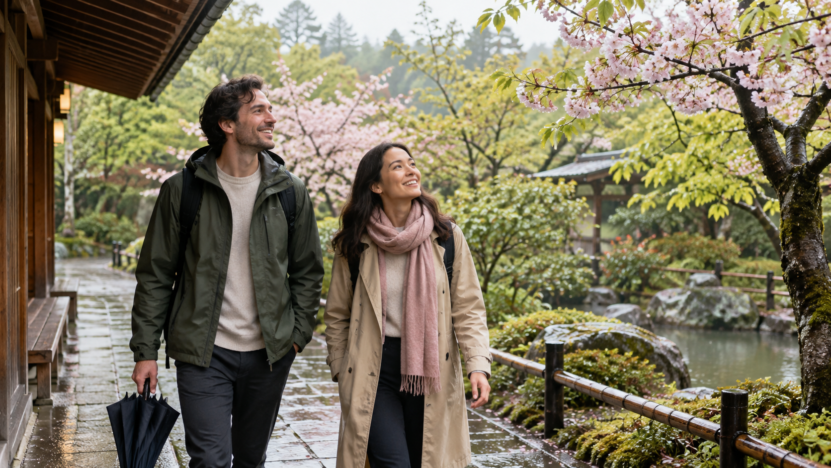 Traveler enjoying spring in Japan after switching to a flexible backup day