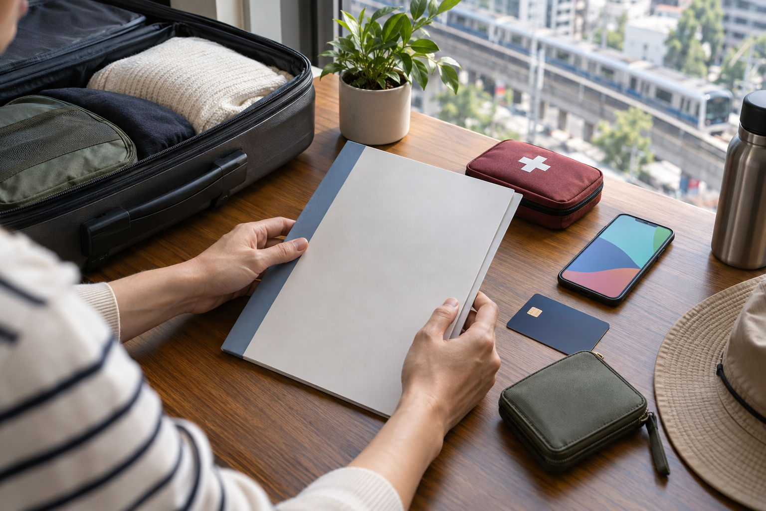 AI-generated image of travel-insurance preparation for Japan