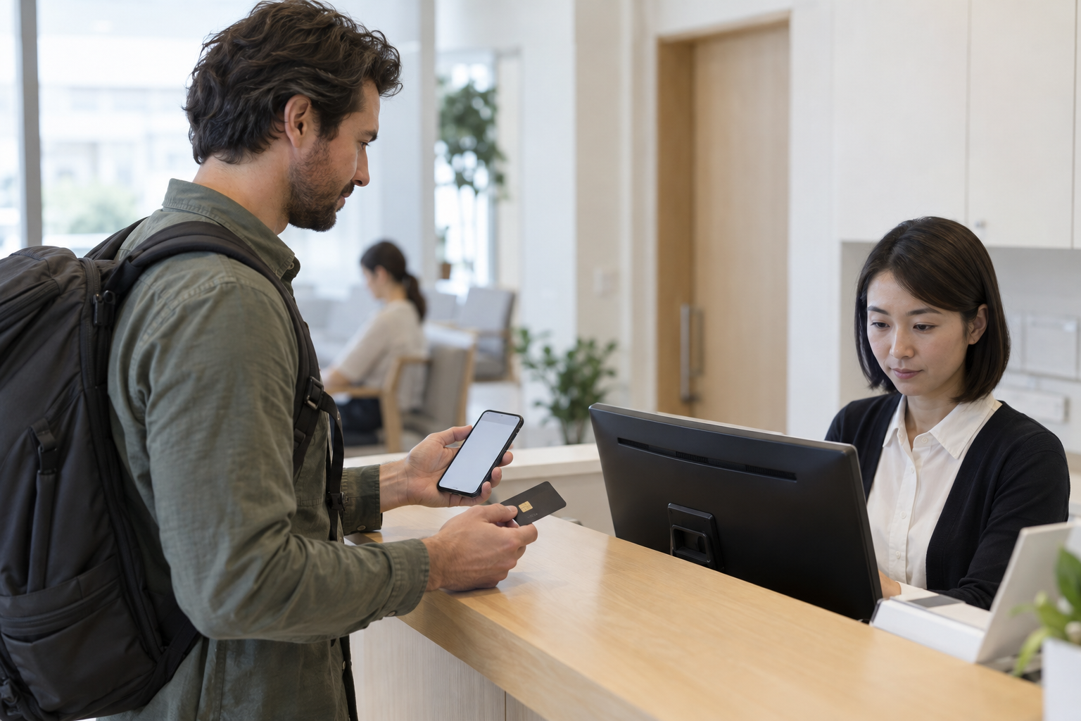 AI-generated image of confirming payment arrangements at a generic clinic