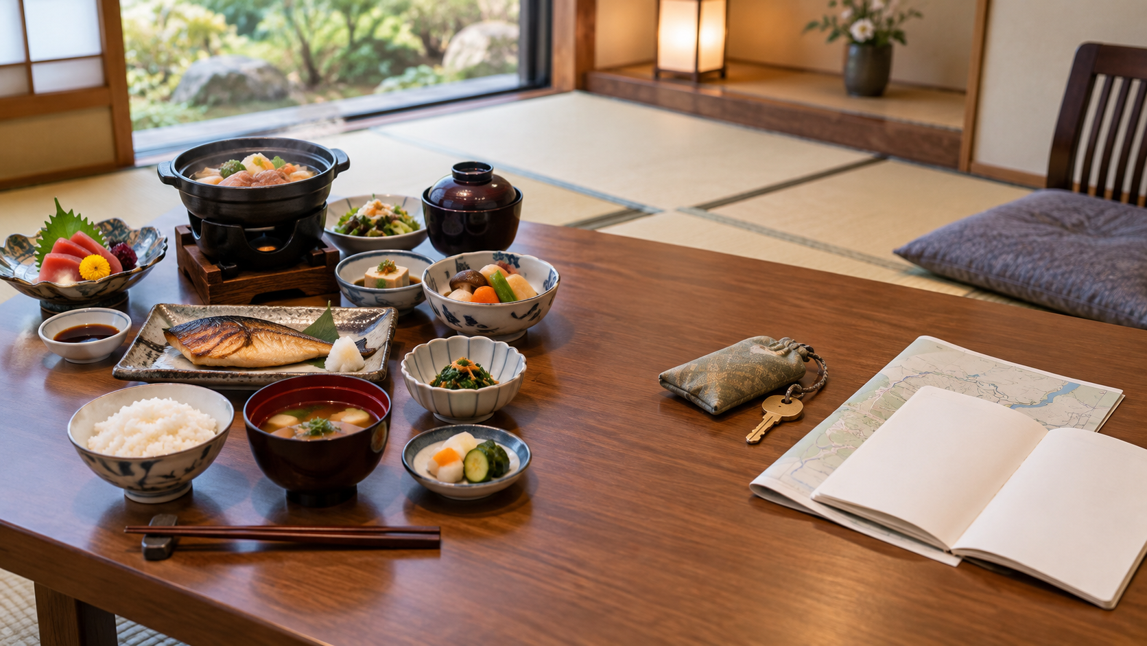 AI-generated illustration of a generic ryokan meal-plan illustration