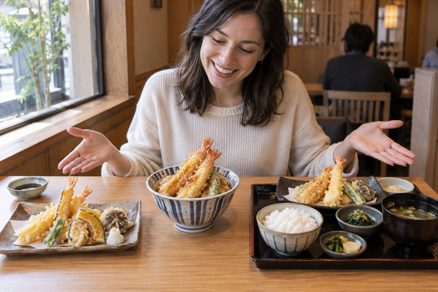 AI-generated image comparing three tempura meal formats