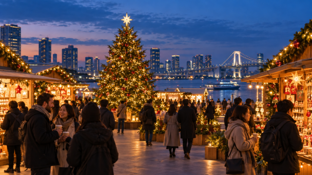 generic Tokyo Christmas market at blue hour