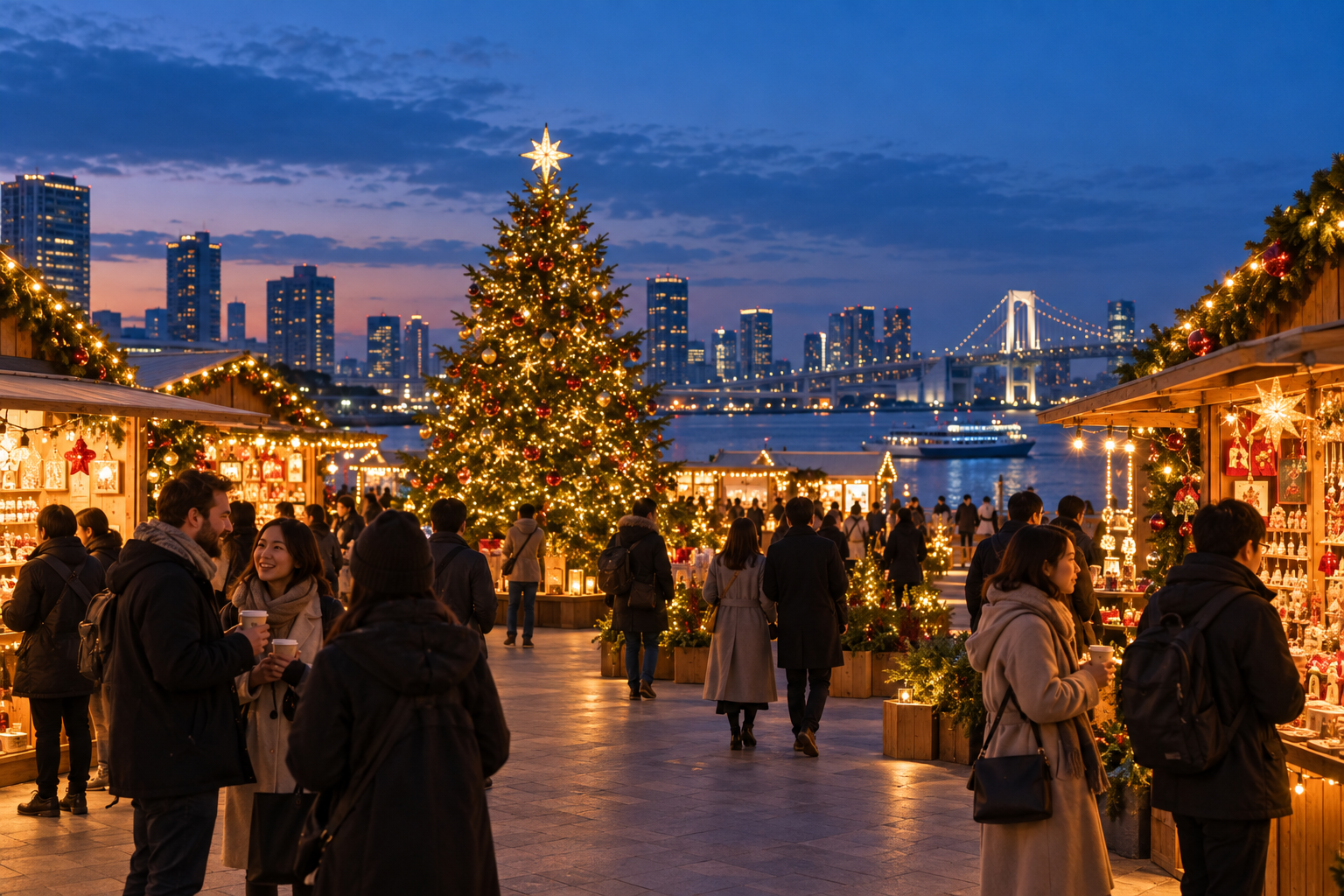 generic Tokyo Christmas market at blue hour