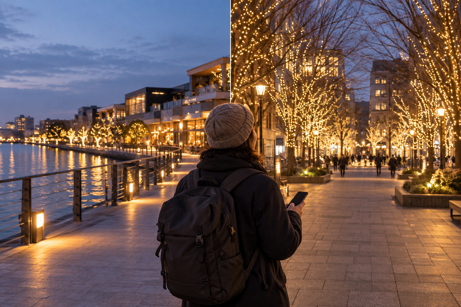 traveler comparing two Tokyo winter-event settings