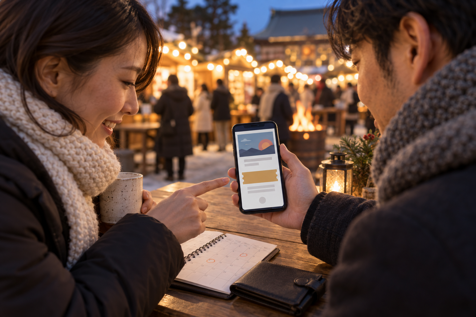 travelers checking a generic event ticket