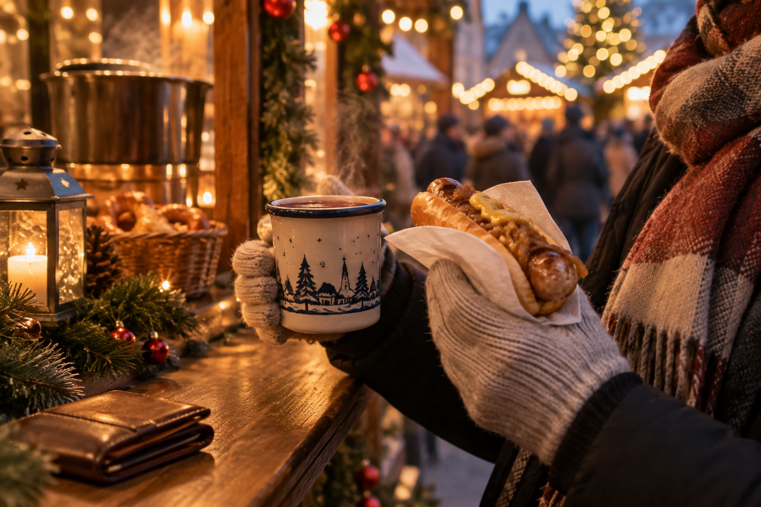 market mug and snack budgeting scene